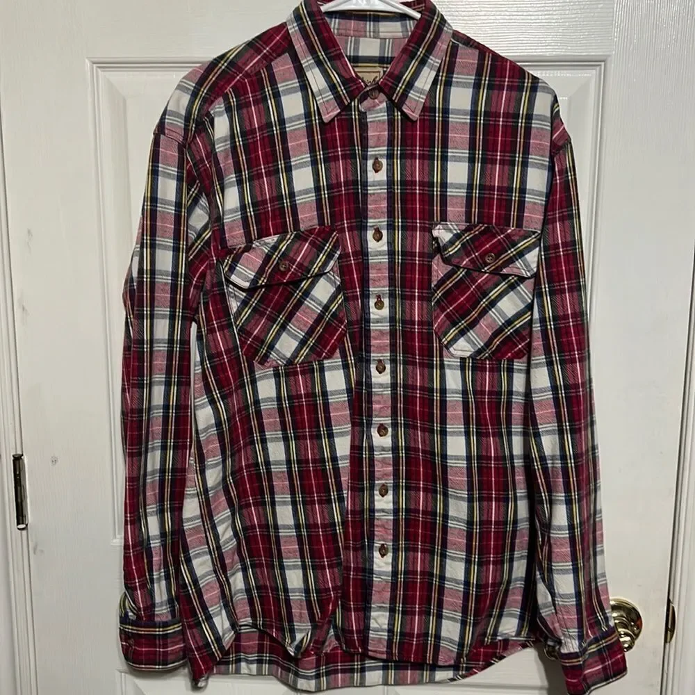 🔥🔥 WOOLRICH‎ Thick Cotton Flannel Button Shirt - Sz L Long - PERFECT Condition